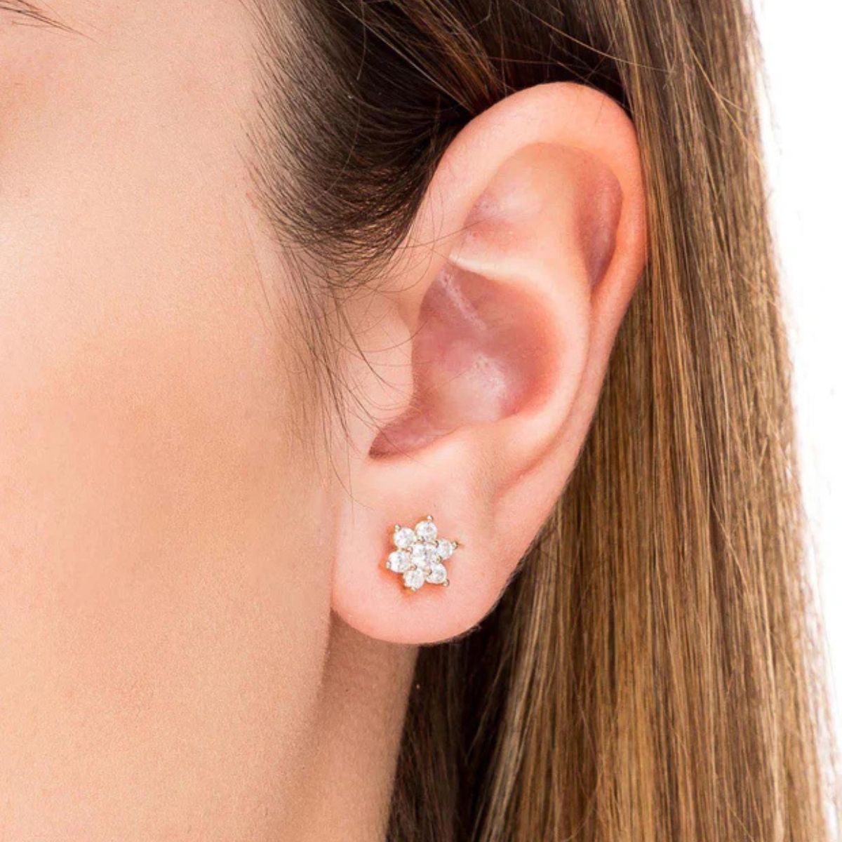 PENDIENTES VIDAL & VIDAL FLOR BAÑADA EN ORO Y CIRCONITAS G1904B