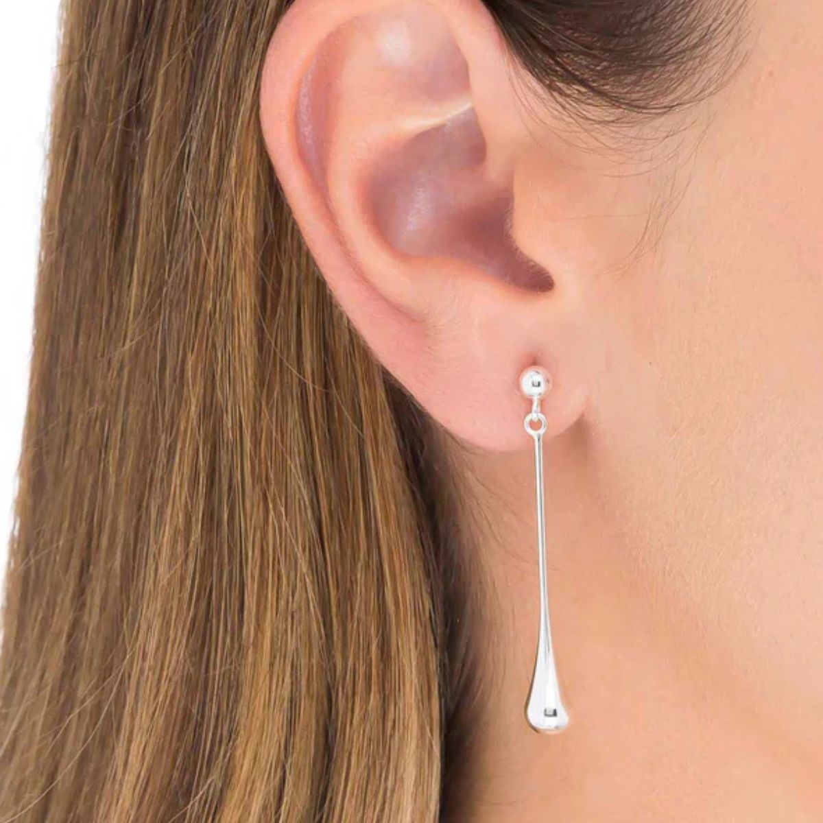 PENDIENTES VIDAL & VIDAL LARGOS GOTAS BAÑADOS EN PLATA Q2196D