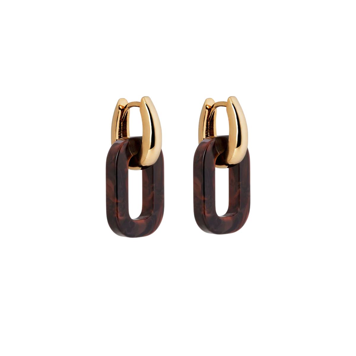 PENDIENTES VIDAL & VIDAL AROS CUADRADOS BAÑADOS EN ORO Y RESINA MARRON G3985