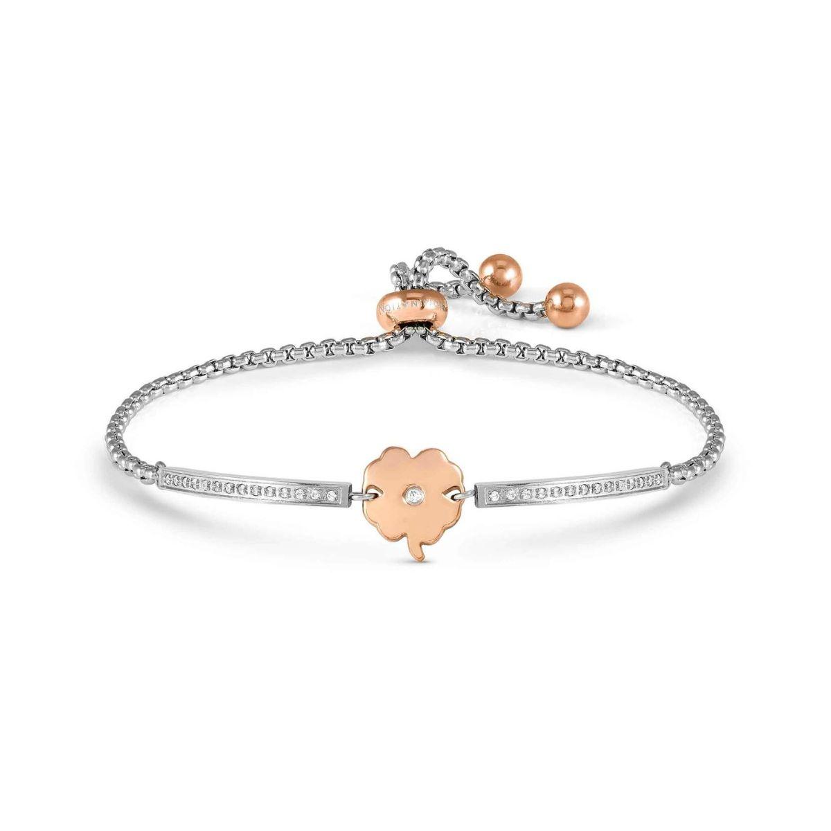 PULSERA NOMINATION MILLELUCI DE ACERO COLOR ROSADO Y CIRCONITAS BLANCAS FORMA TREBOL 028017 006