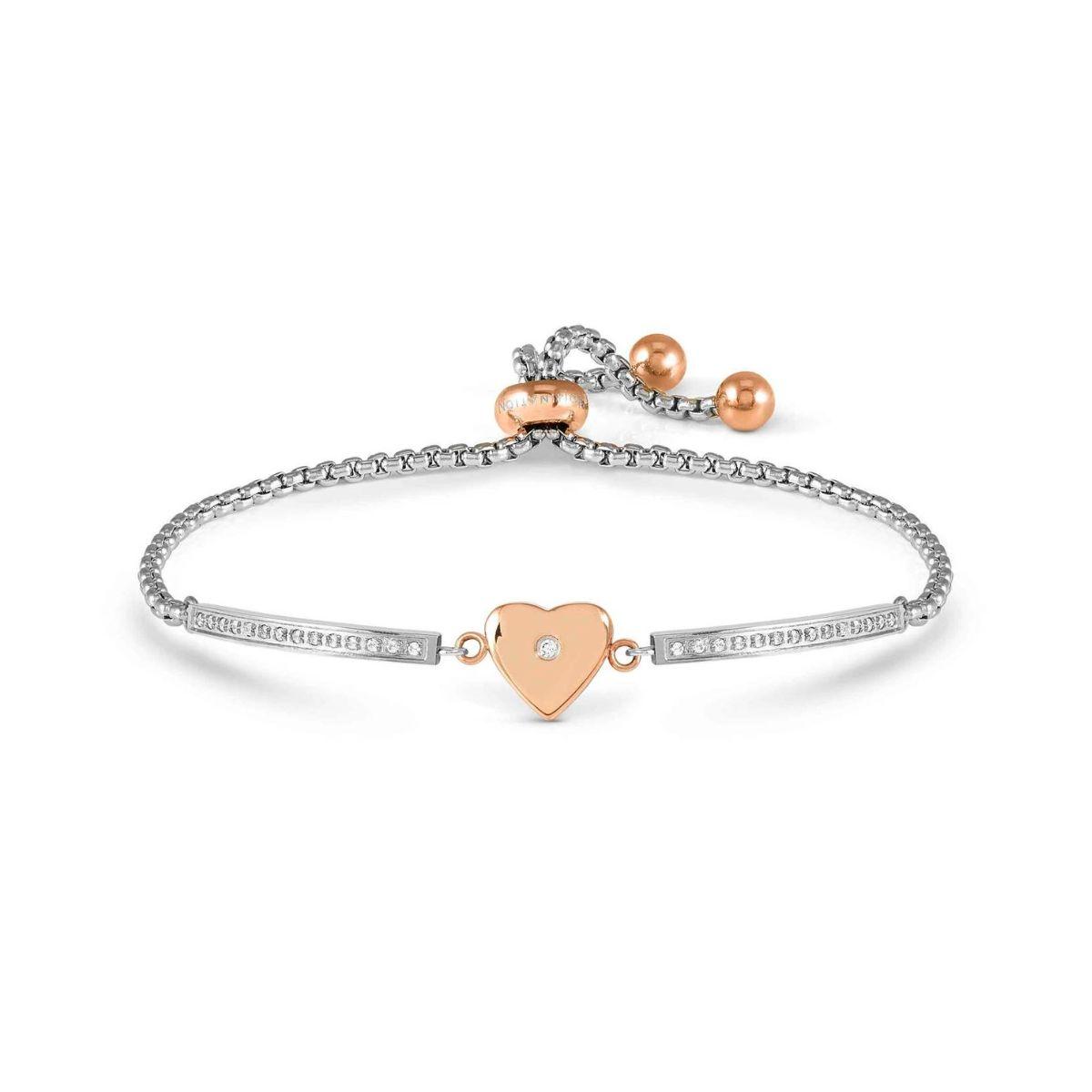PULSERA NOMINATION MILLELUCI DE ACERO COLOR ROSADO Y CIRCONITAS BLANCAS FORMA CORAZON 028017 022