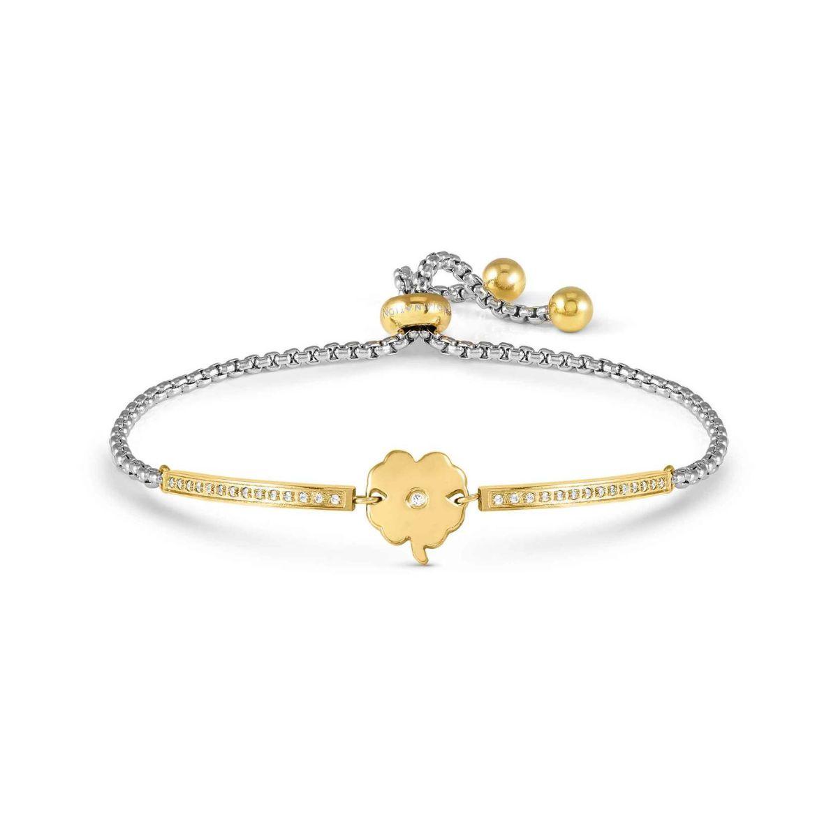 POLSERA NOMINATION MILLELUCI D'ACER COLOR DAURAT I CIRCONETES BLANQUES FORMA TREBOL 028018 006