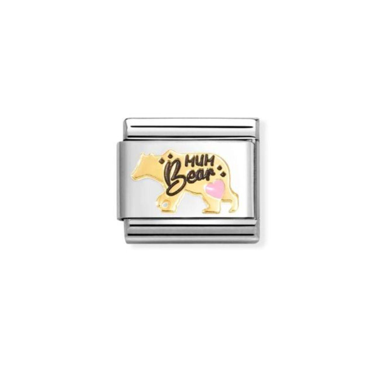 link polsera nomination composable d'acer amb motiu d'ós, cor i lletres mum bear