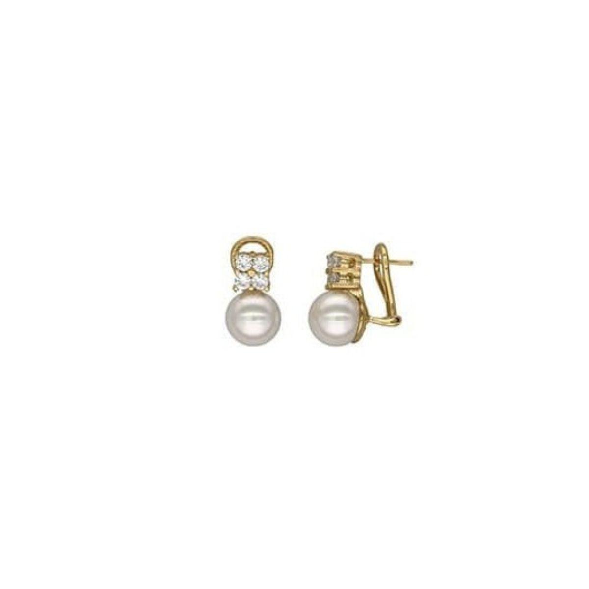 MAJORICA EARRINGS IN GOLD-PLATED SILVER, ZIRCONIA AND 10mm WHITE PEARL