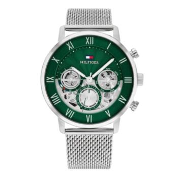 Reloj Tommy hilfiger de color plateado con esfera verde, modelo Legend