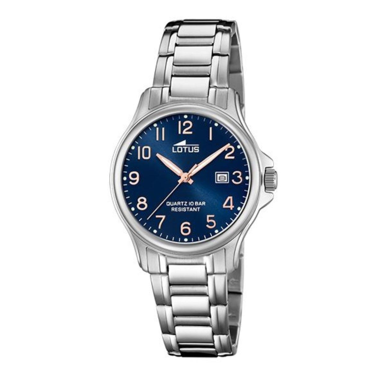 RELLOTGE LOTUS D'ACER CLÀSSIC PLATEJAT AMB ESFERA BLAVA I DETALLS ROSÉ 18655/2