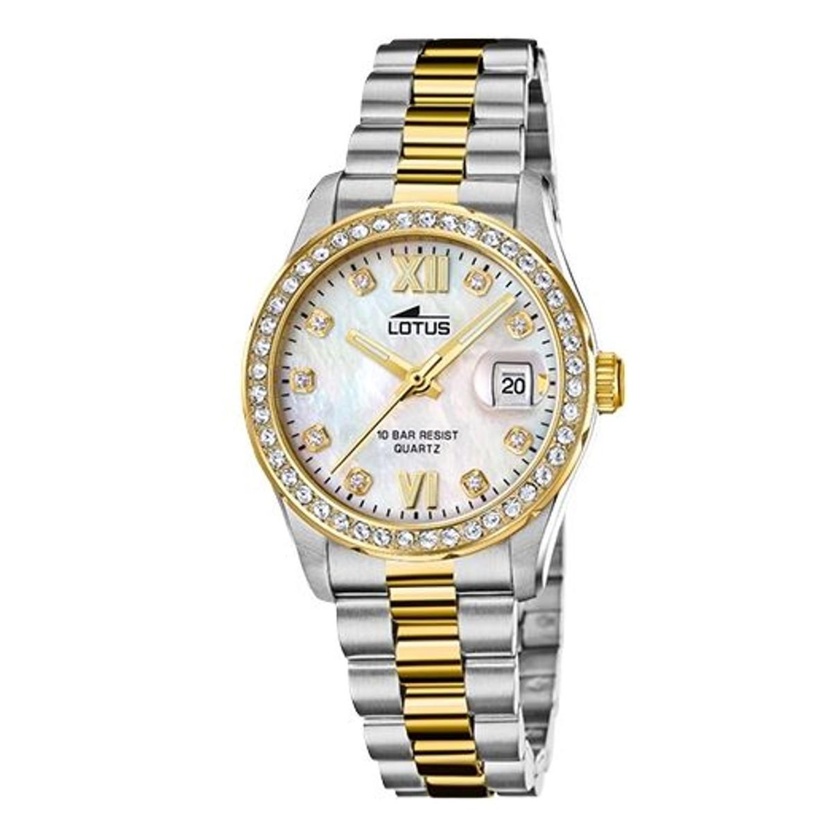 Lotus women's watch from the two-tone Freedom collection with a mother-of-pearl dial and zircons