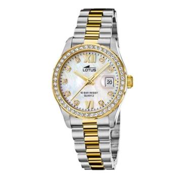 Lotus women's watch from the two-tone Freedom collection with a mother-of-pearl dial and zircons