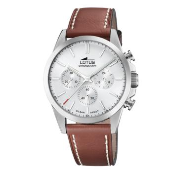 reloj lotus para hombre con esfera gris y correa de piel marrón