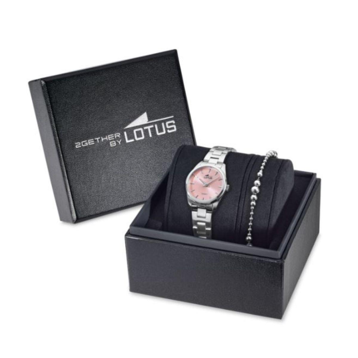 RELLOTGE I PULSERA LOTUS 2Gether D'ACER PLATEJAT AMB ESFERA ROSA 19006/2