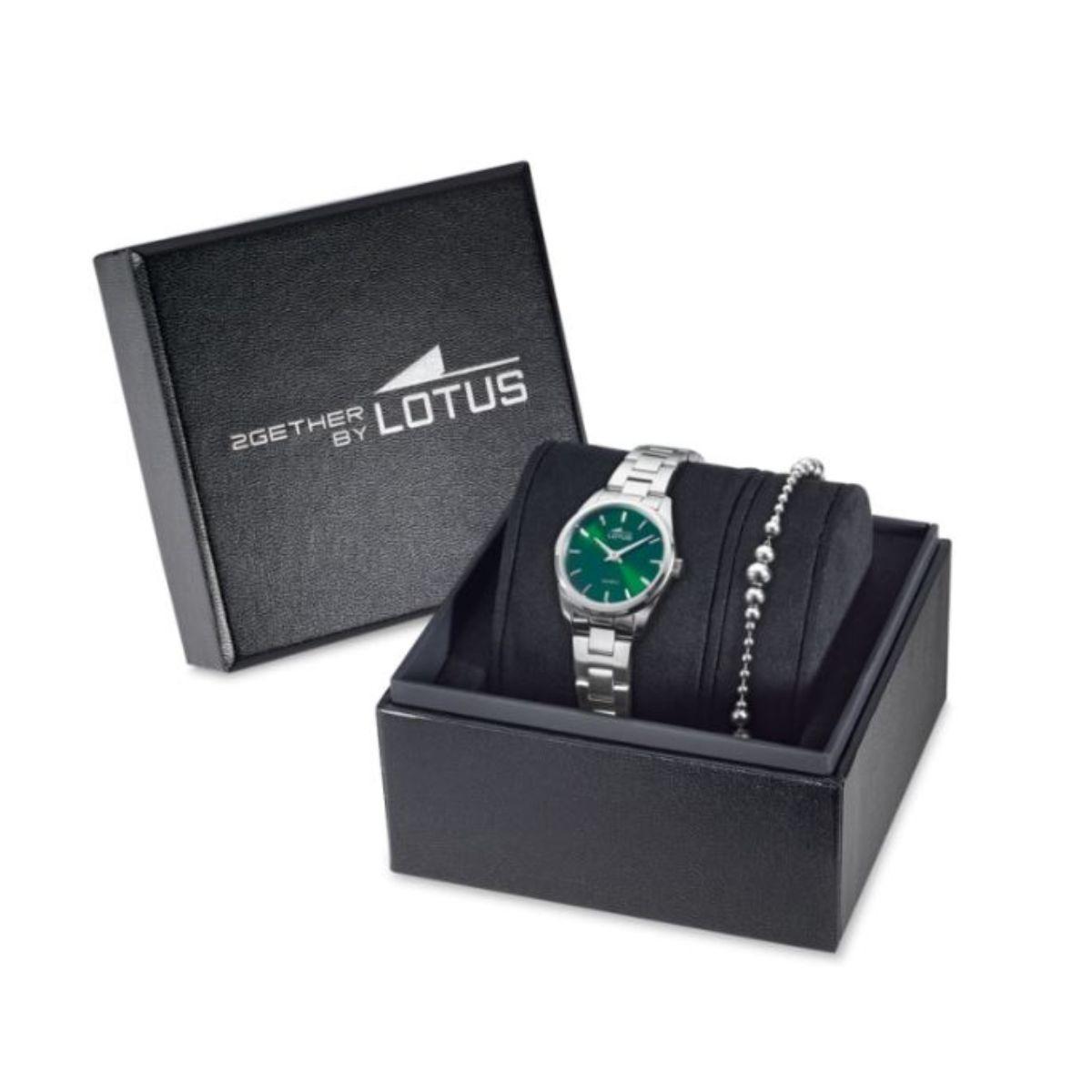 LOTUS 2GETHER WATCH AND BRACELET IN SILVER-PLATED STEEL WITH GREEN DIAL 19006/3