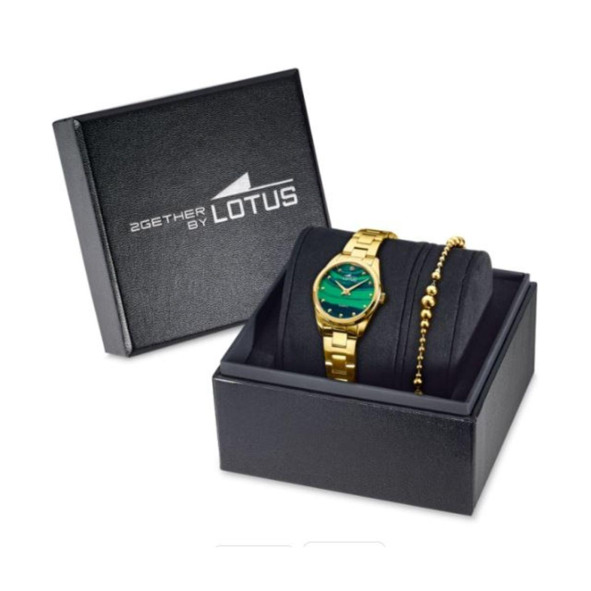 RELOJ Y PULSERA LOTUS 2GETHER DE ACERO COLOR DORADO CON ESFERA VERDE 19007/3
