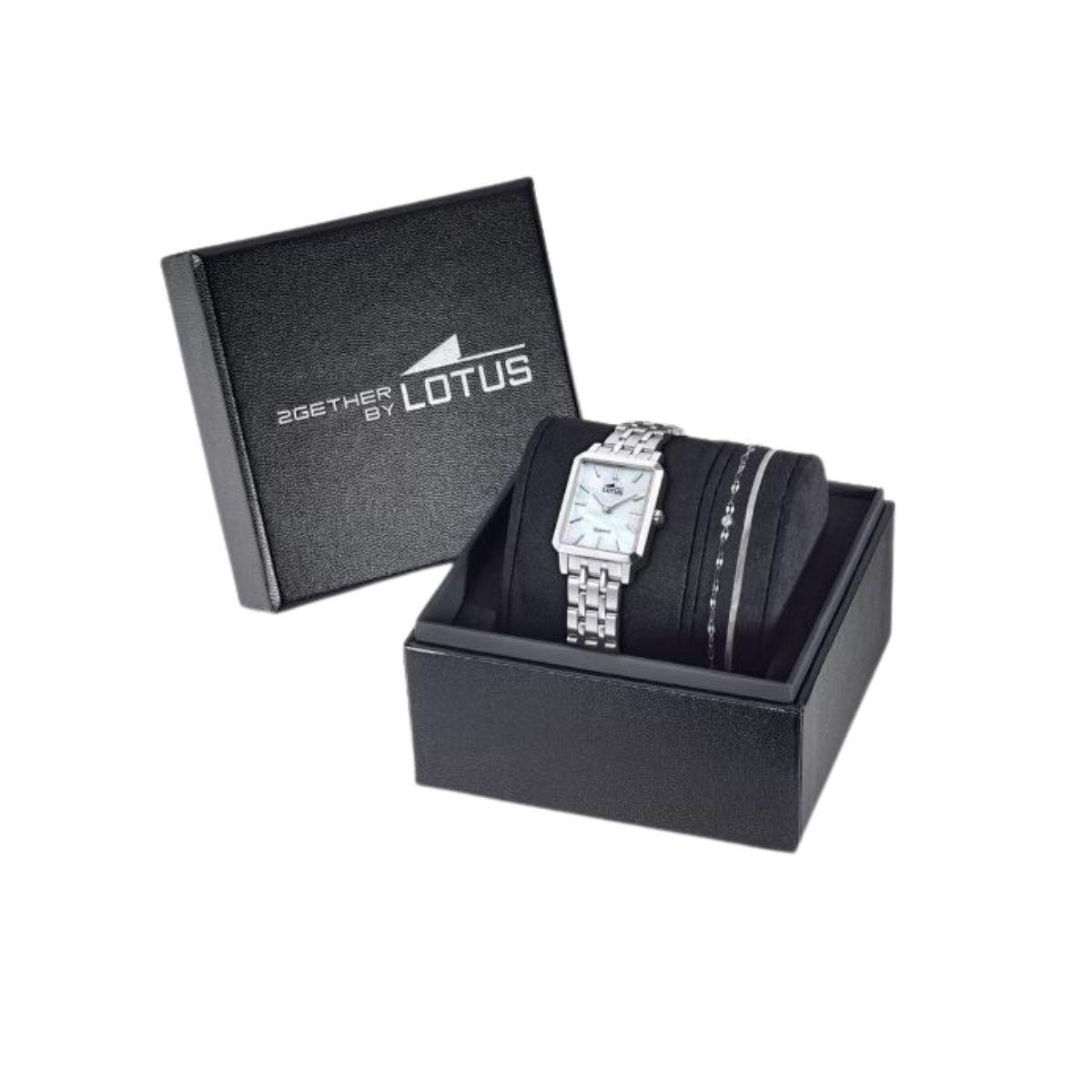 RELOJ Y PULSERA LOTUS 2GETHER DE ACERO PLATEADO CON ESFERA CUADRADA EN MADREPERLA 19008/1 2