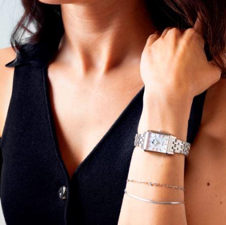 RELOJ Y PULSERA LOTUS 2GETHER DE ACERO PLATEADO CON ESFERA CUADRADA EN MADREPERLA 19008/1 1