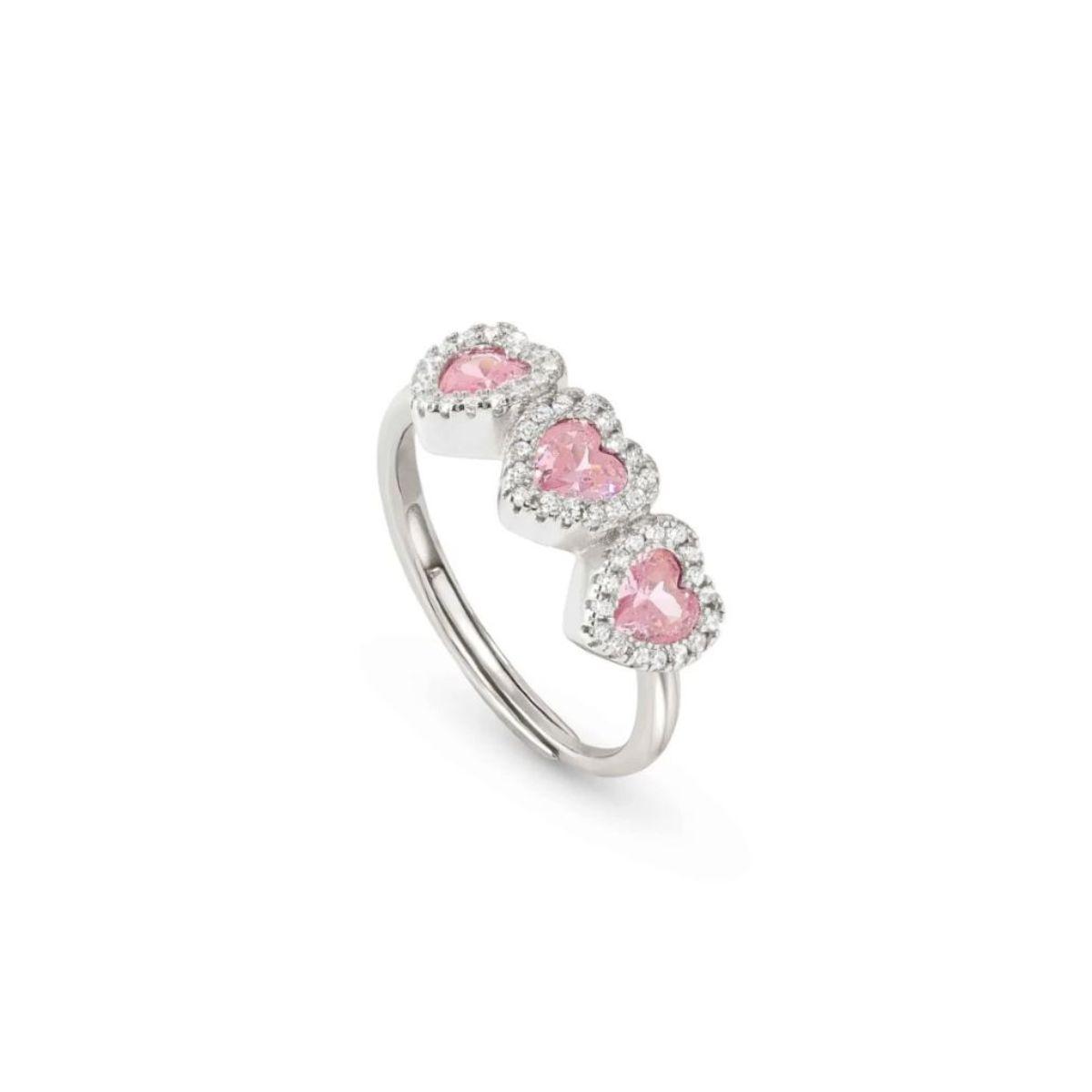 ANILLO NOMINATION PLATA RODIADA CON 3 CORAZONES ROSA Y CIRCONITAS BLANCAS 240306 002