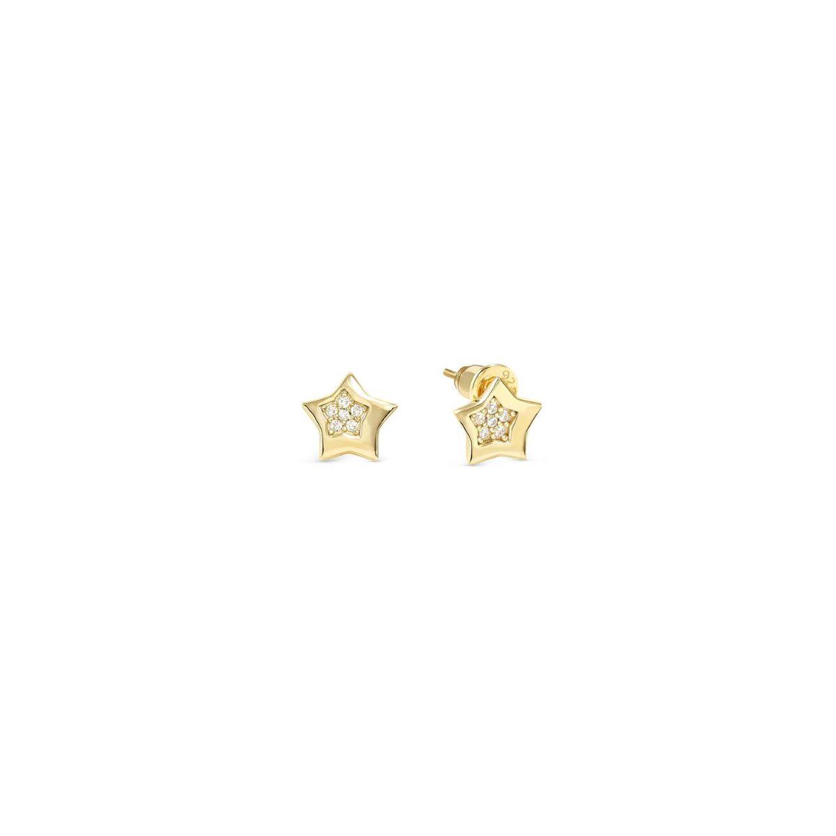 NOMINATION EARRINGS IN GOLD-COLORED SILVER AND ZIRCONIA, STAR SHAPE 242310 009