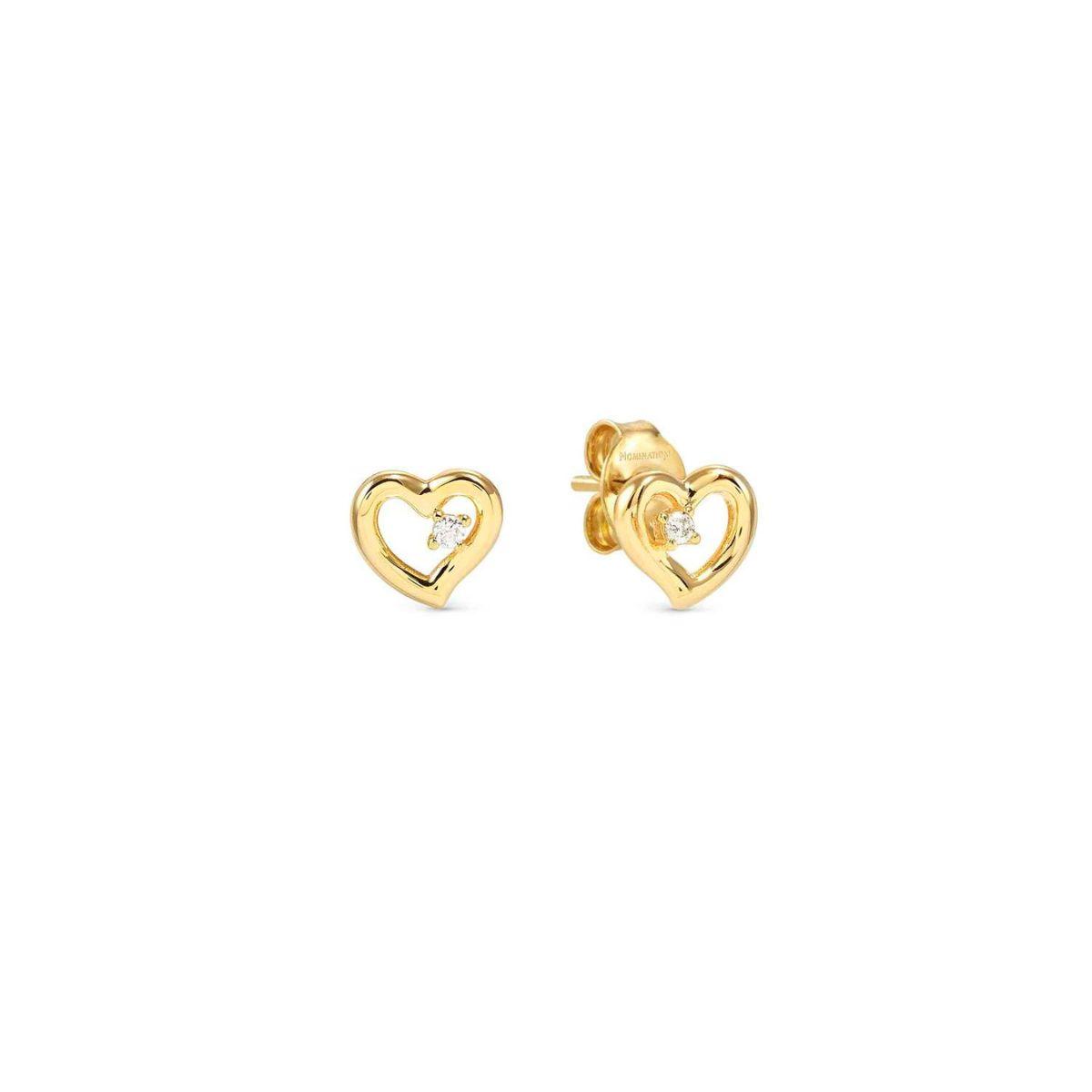 NOMINATION EARRINGS IN GOLD-COLORED SILVER AND ZIRCONIA, HEART SHAPE 242603 006