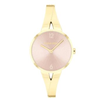 reloj calvin klein modelo joyful color dorado y esfera rosa para mujer