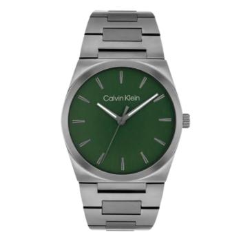 reloj calvin klein modelo empower color plateado con esfera verde para hombre