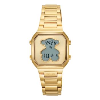 TOUS digital watch in gold-tone with a square dial, model D-Bear Mini
