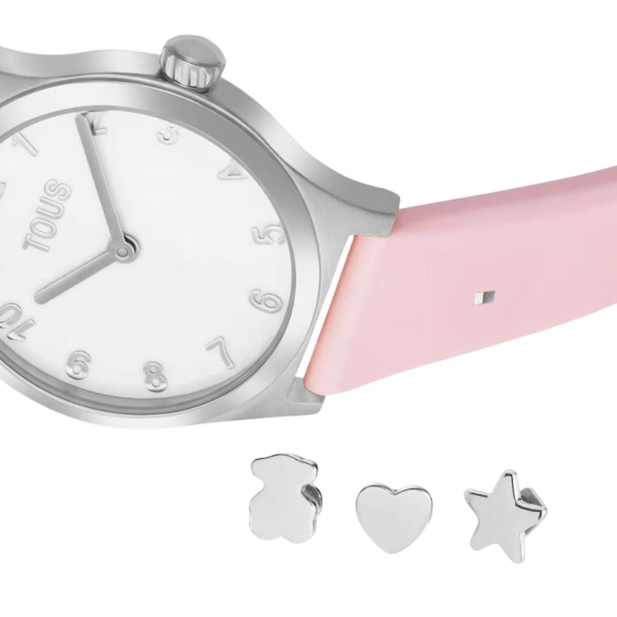 TOUS Epic Icon KDT Charms watch with a pink strap and a white and silver dial 004240533