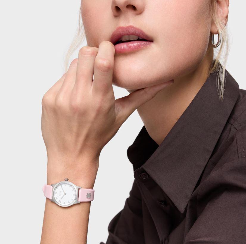 TOUS Epic Icon KDT Charms watch with a pink strap and a white and silver dial 004240533
