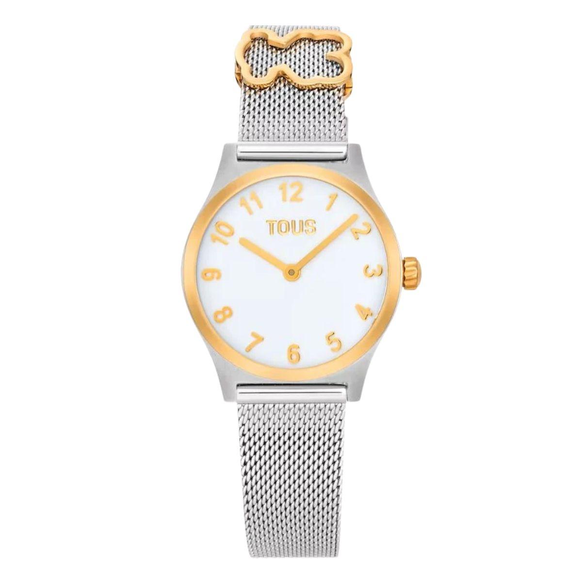TOUS Epic Icon KDT watch with a gold-toned, mother-of-pearl dial and a silver-tone metal strap