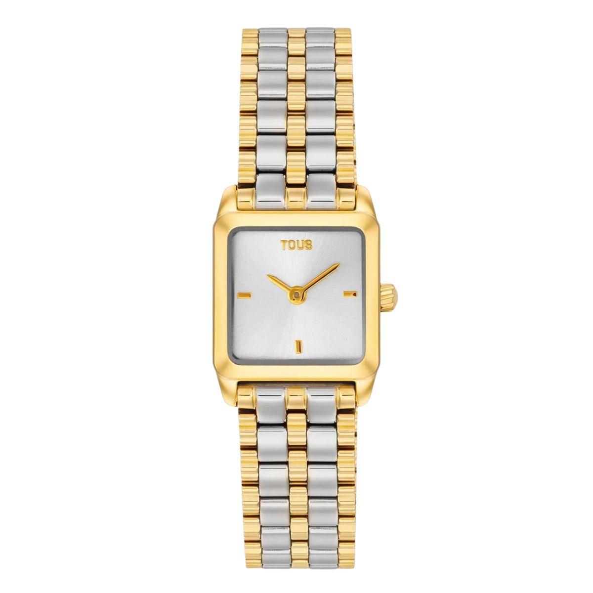 TOUS 1950 two-tone analog watch with a square grey dial