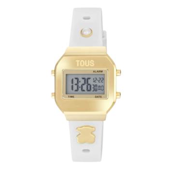 Reloj TOUS digital en color dorado, correa de silicona blanca y charms intercanviables en color dorado y perla cultivada