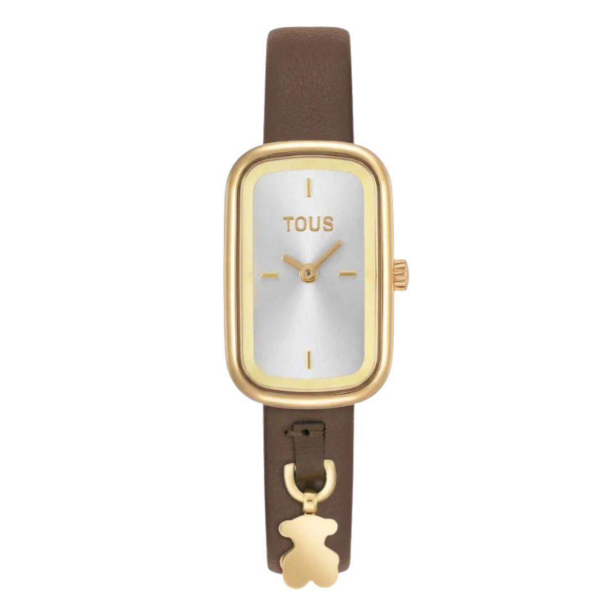 TOUS T-BAND CLUB model watch with a grey dial and a brown leather strap