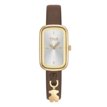 TOUS T-BAND CLUB model watch with a grey dial and a brown leather strap