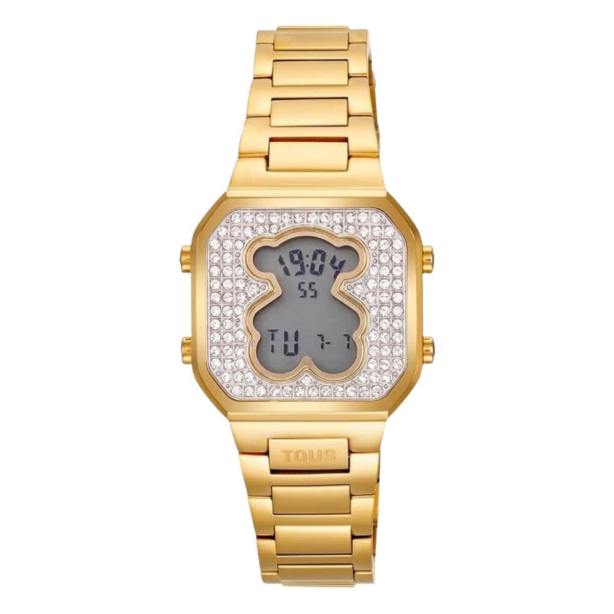 reloj digital tous modelo d-bear mini en acero color dorado y esfera de circonitas blancas