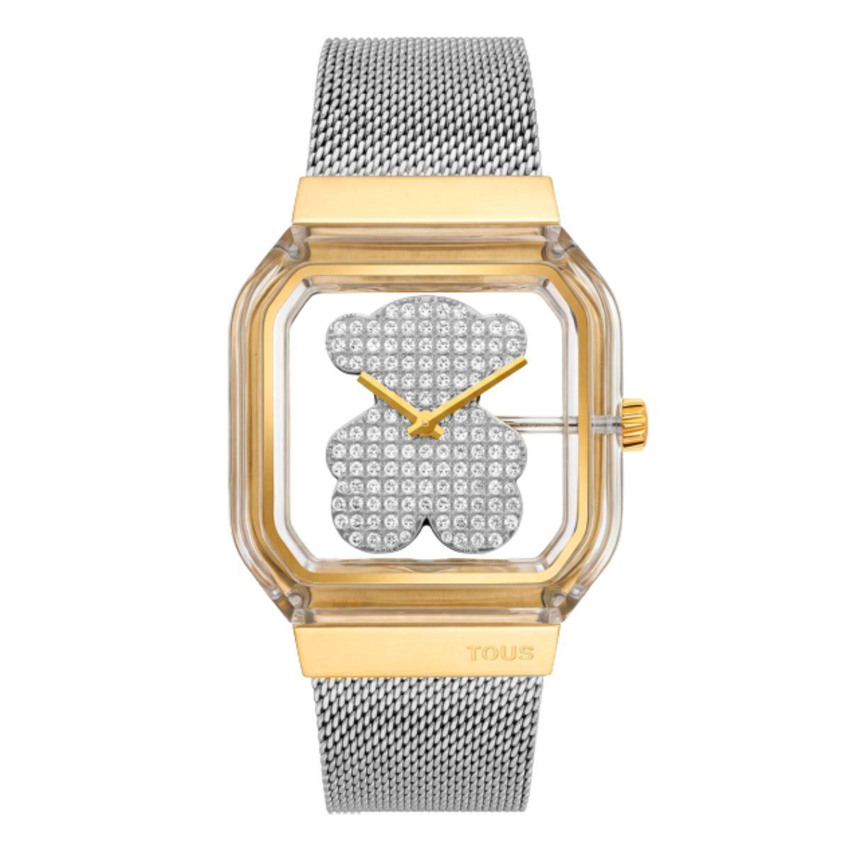TOUS analog watch model D-BEAR PARTY in gold and silver with transparent case