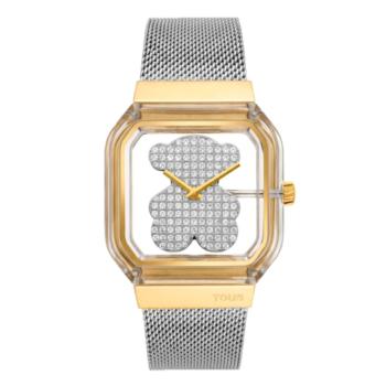 TOUS analog watch model D-BEAR PARTY in gold and silver with transparent case