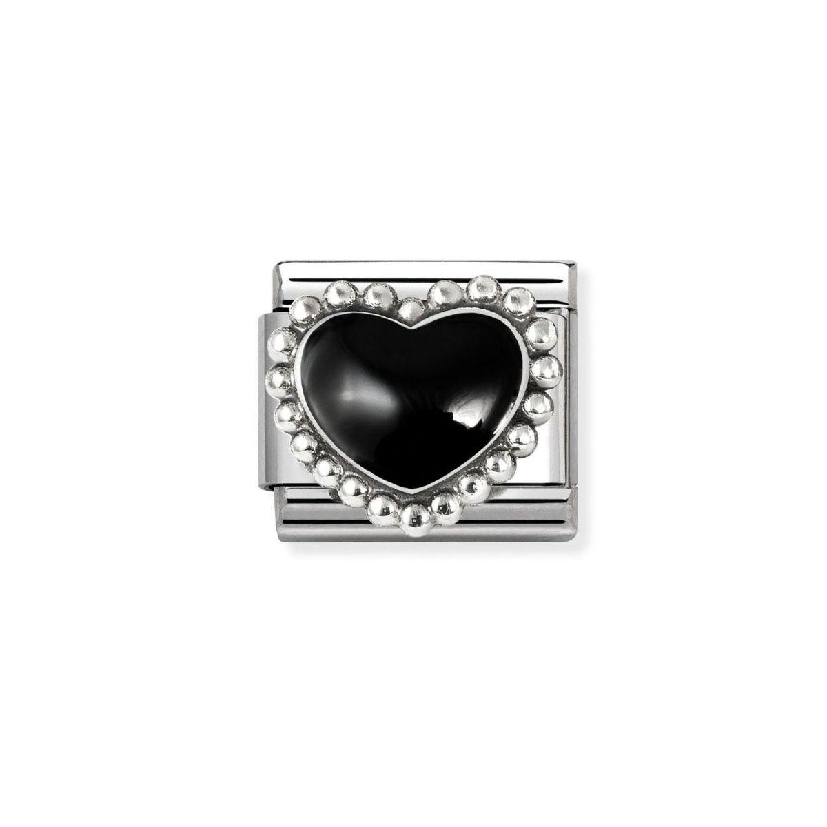 link nomination composable corazon negro de esmalte, con oro y acero 330204 38