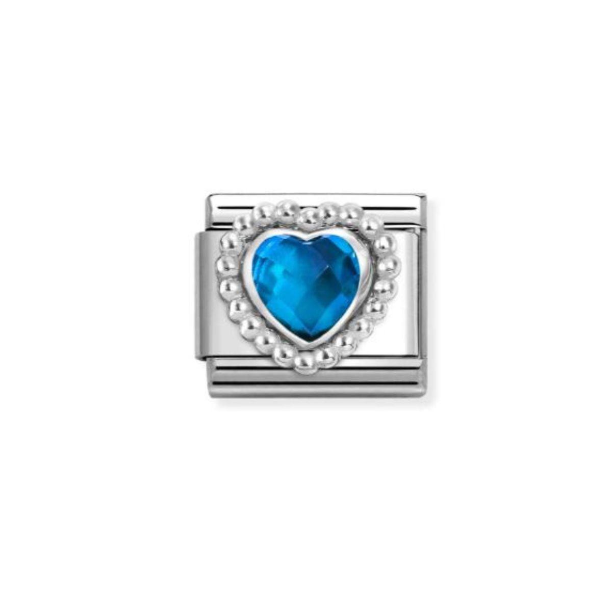 LINK NOMINATION DE ACERO, PLATA Y PIEDRA AZUL FORMA CORAZON 330606 007