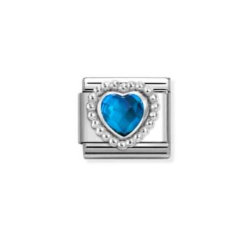 LINK NOMINATION DE ACERO, PLATA Y PIEDRA AZUL FORMA CORAZON 330606 007