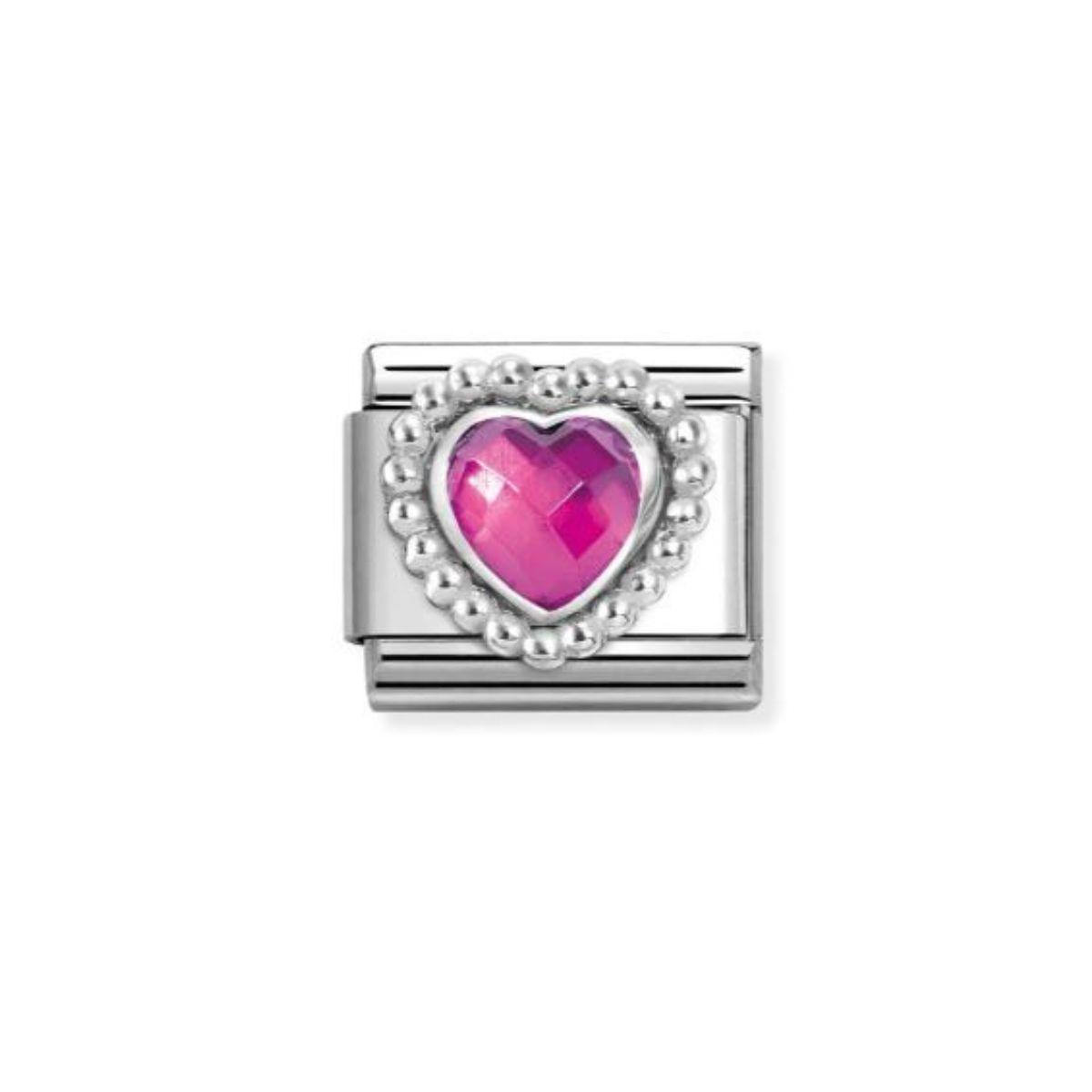 LINK NOMINATION DE ACERO, PLATA Y PIEDRA ROSA FORMA CORAZON 330606 030
