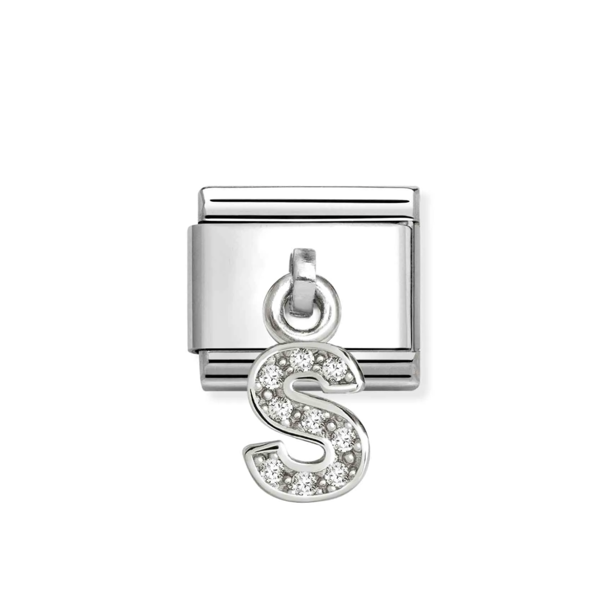 LINK NOMINATION DE ACERO COLGANTE LETRA S CON ZIRCONIAS 331818 19