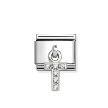 LINK NOMINATION DE ACERO COLGANTE LETRA T CON ZIRCONIAS 331818 20