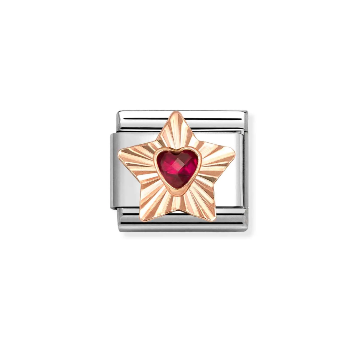 LINK NOMINATION DE ACERO ESTRELLA ORO ROSA CON CUBIC ZIRCONIA ROJA 430609 005