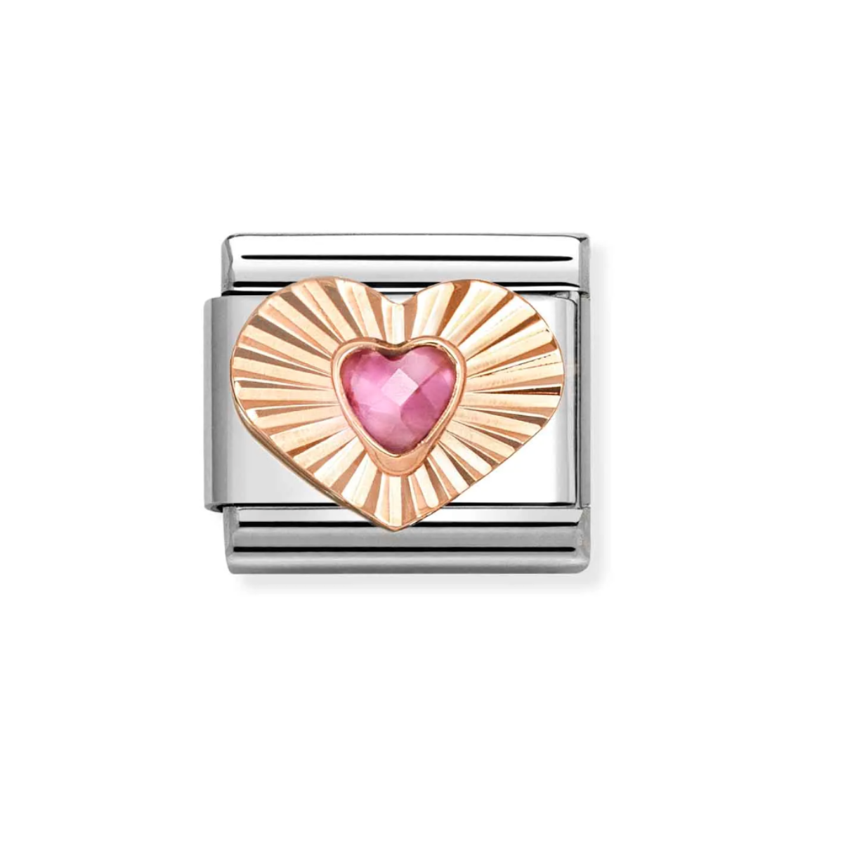 LINK NOMINATION DE ACERO CORAZÓN ORO ROSA CON CUBIC ZIRCONIA ROSA 430610 003