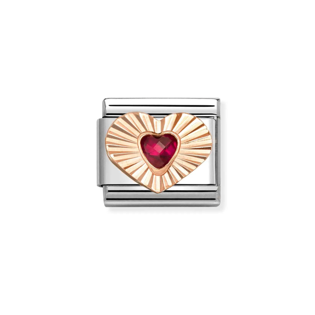 LINK NOMINATION DE ACERO CORAZÓN ORO ROSA CON CUBIC ZIRCONIA ROJO 430610 005