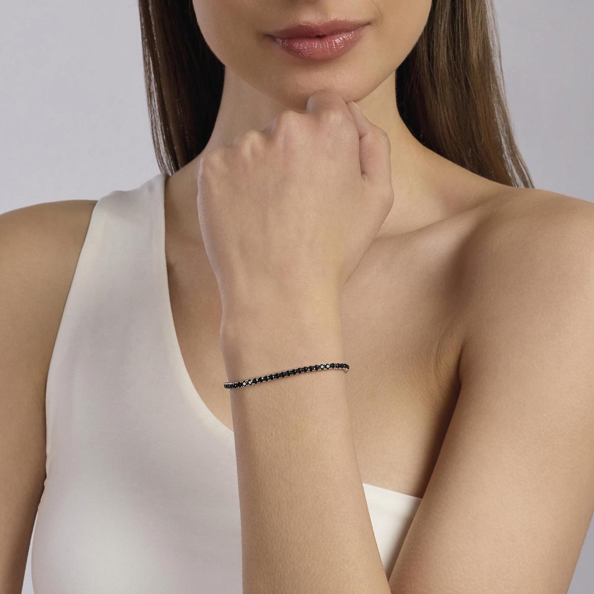 PULSERA MABINA TENIS DE PLATA Y CIRCONITAS NEGRAS 2,50 mm 533744-M