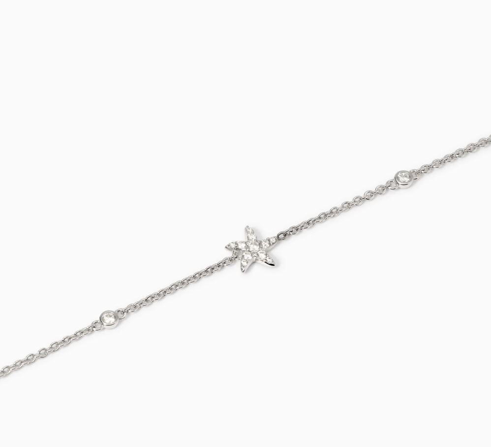 Pulsera de plata con forma de estrella de mar con circonitas blancas y cadena rolo. 1