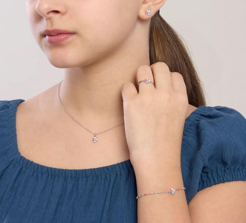 Mabina Junior silver bracelet with an enameled clover charm and white zirconia 534126