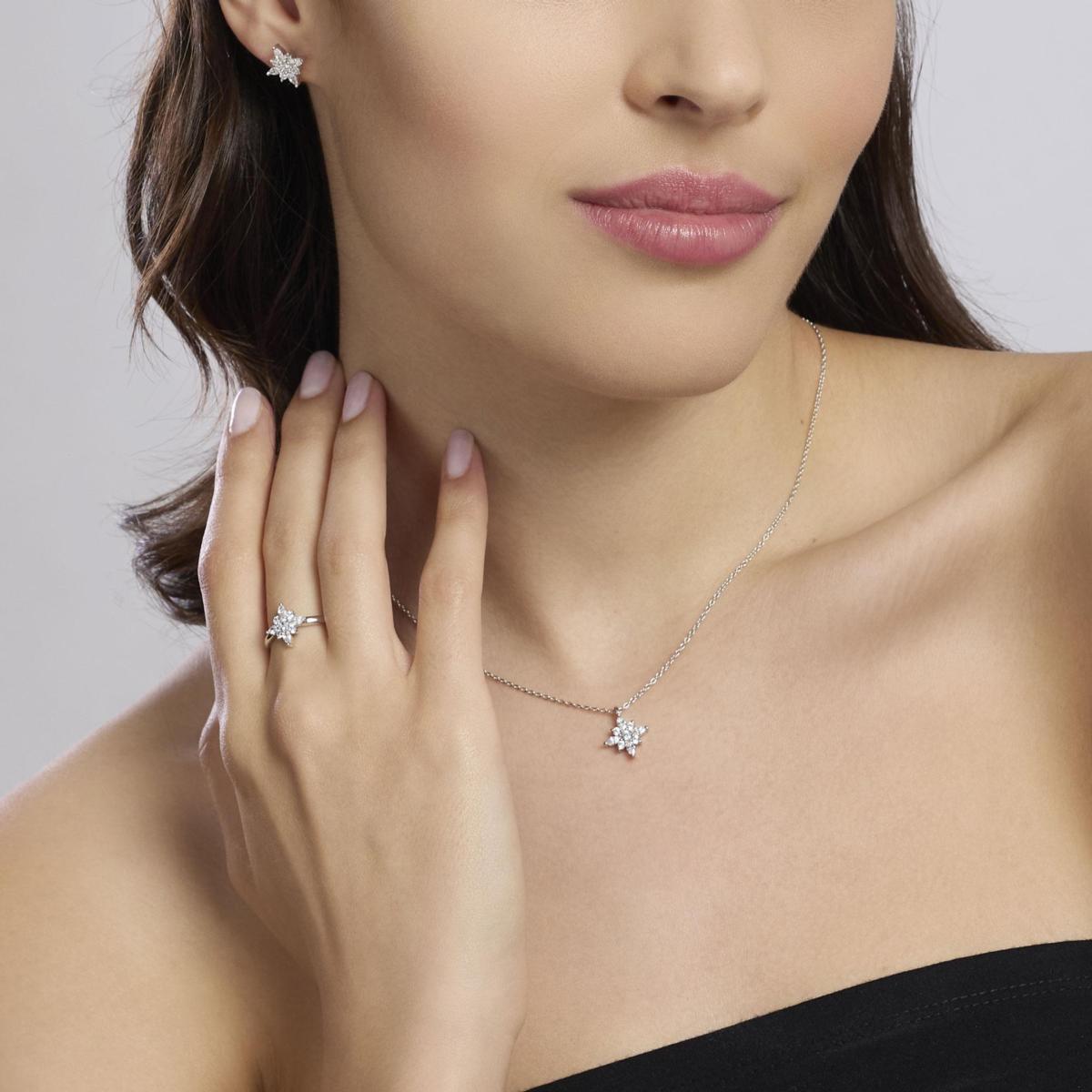 MABINA POLAR STAR EARRINGS IN SILVER AND ZIRCONIAS 563924