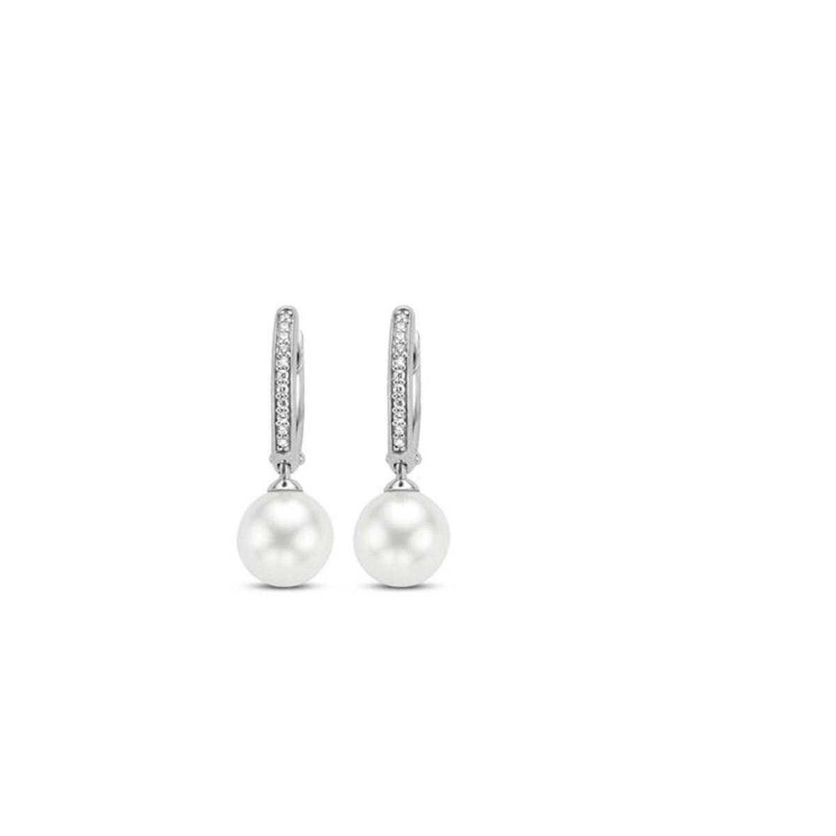 RHODIUM PLATED SILVER AND PEARL EARRINGS TI SENTO 7696PW