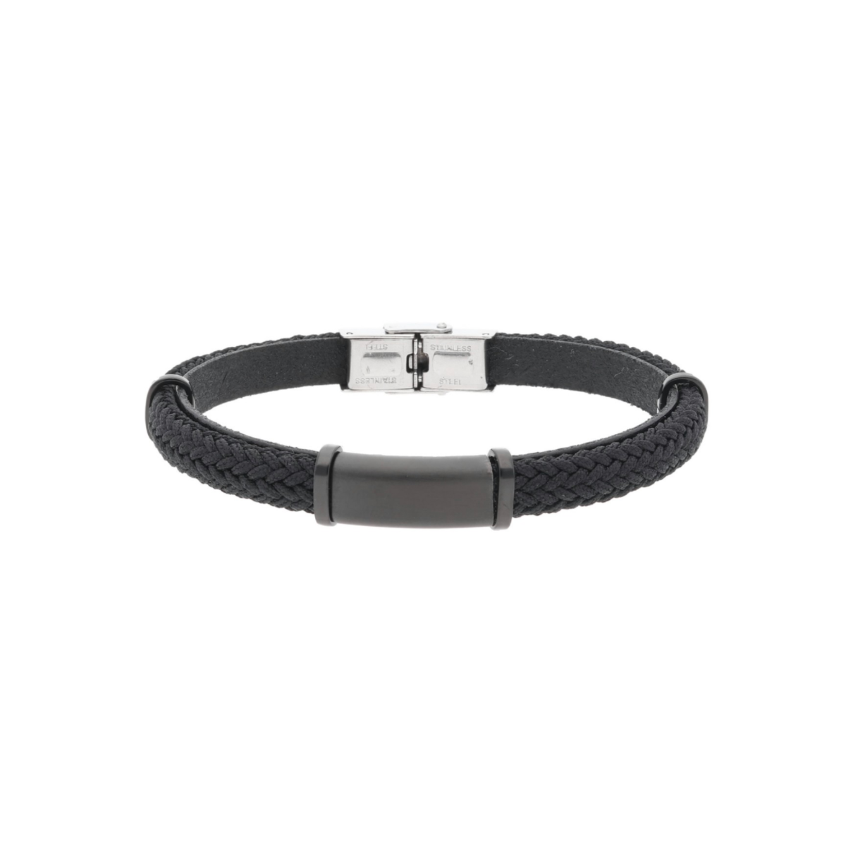 POLSERA LISKA D'ACER I PELL NEGRA AMB PLACA 84BA1559
