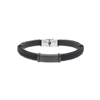 PULSERA LISKA DE ACERO Y PIEL NEGRA CON PLACA 84BA1559